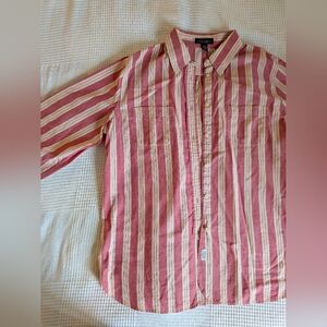 Lauren Jeans Co - Pink and White Striped Cotton Button-Down Shirt